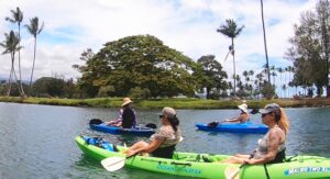 Kayak por el río Wailoa hasta la estatua del Rey Kamehameha en Hilo