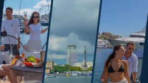 People enjoying. a sailing tour in Barcelona