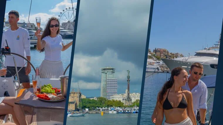People enjoying. a sailing tour in Barcelona
