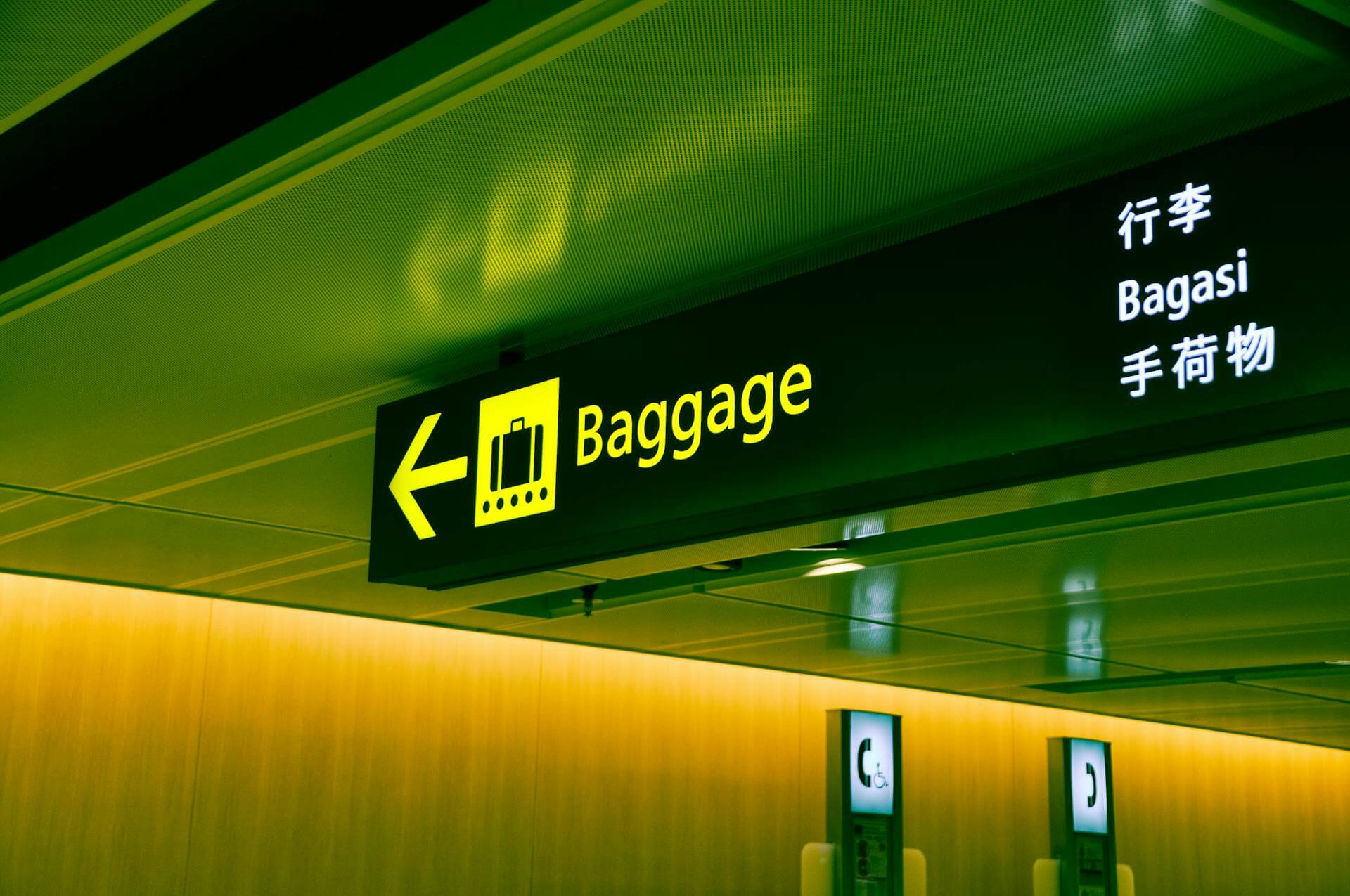 Airport sign for baggage drop