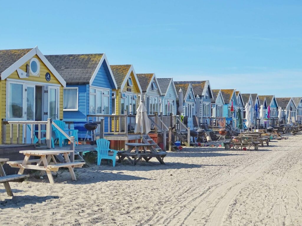 Cute beach cabins in Hengistbury Head, Bournemouth