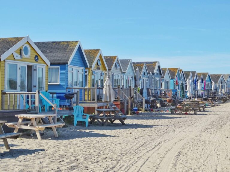Cute beach cabins in Hengistbury Head, Bournemouth
