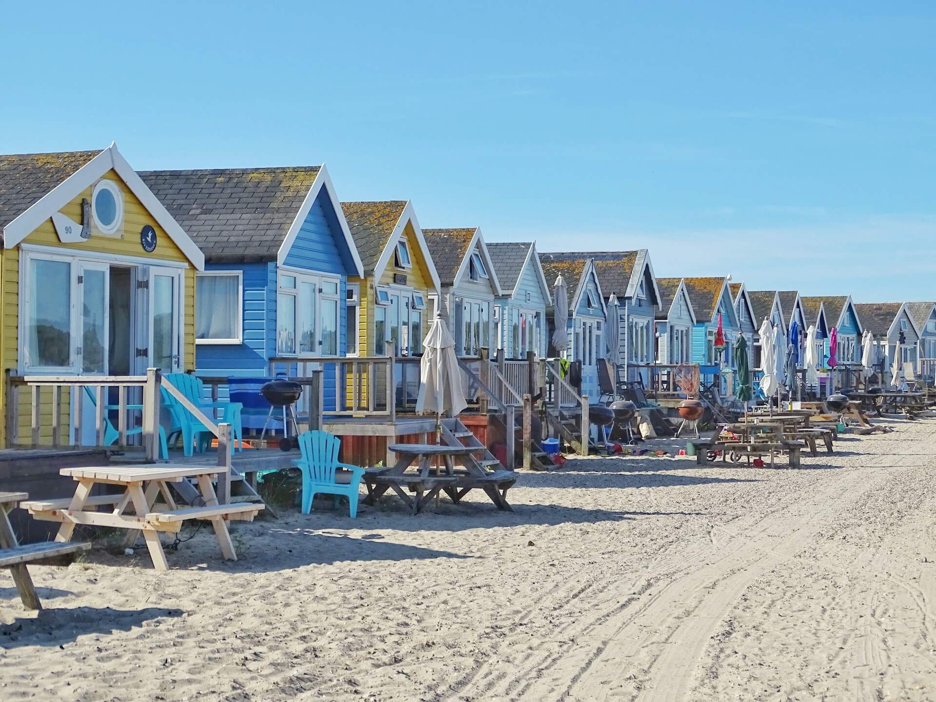 Cute beach cabins in Hengistbury Head, Bournemouth