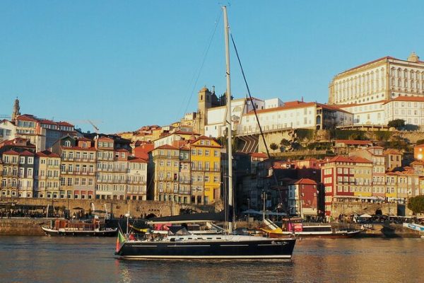 Blue sailing yacht in Porto