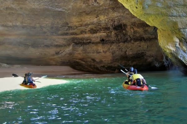 kayaks entering the Benagil cave