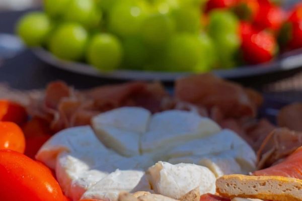 cheese and fruit on a boat in Barcelona